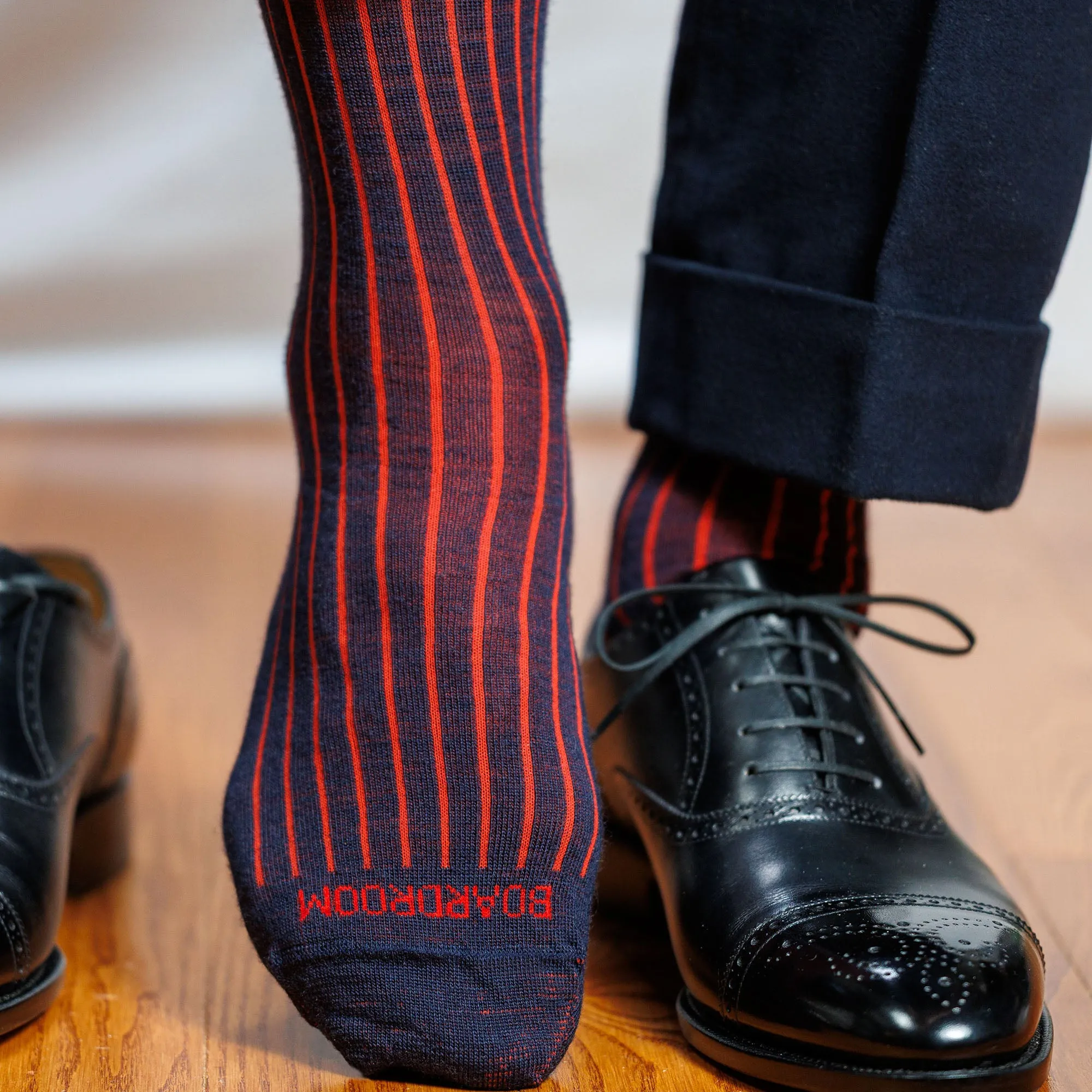 Navy and Red Shadow Stripe Merino Wool Mid-Calf Dress Socks sold by Boardroom Socks product image thumbnail 5