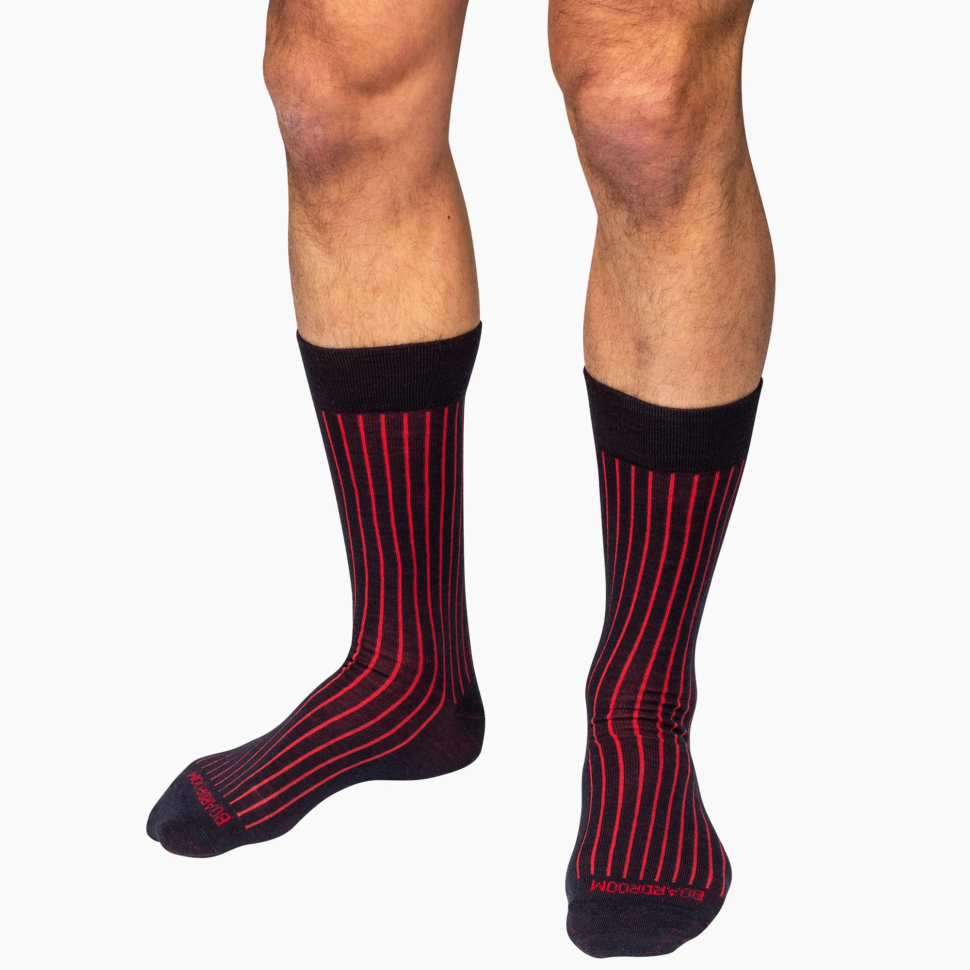 Navy and Red Shadow Stripe Merino Wool Mid-Calf Dress Socks sold by Boardroom Socks