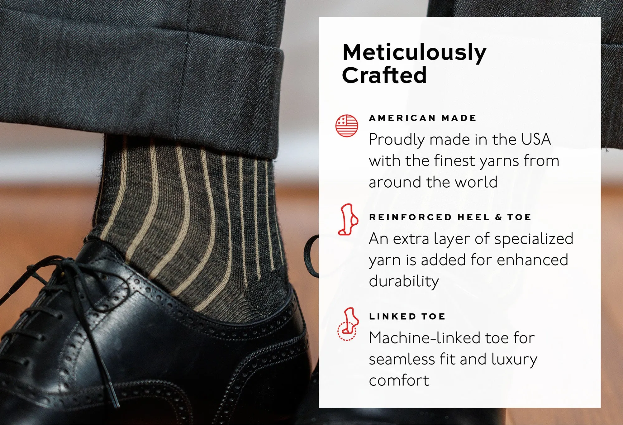 Charcoal and Tan Shadow Stripe Merino Wool Mid-Calf Dress Socks sold by Boardroom Socks product image thumbnail 4
