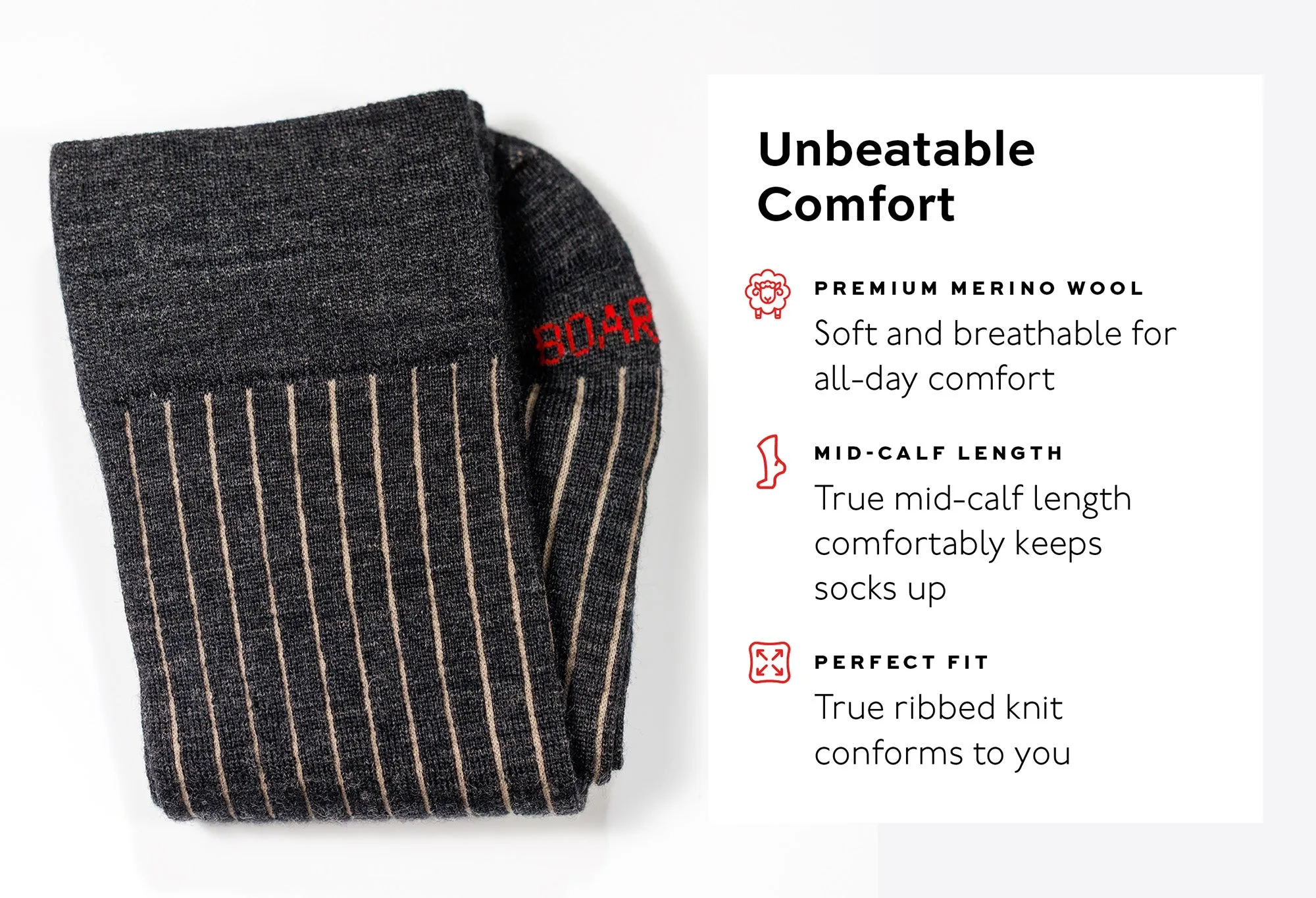 Charcoal and Tan Shadow Stripe Merino Wool Mid-Calf Dress Socks sold by Boardroom Socks product image thumbnail 3