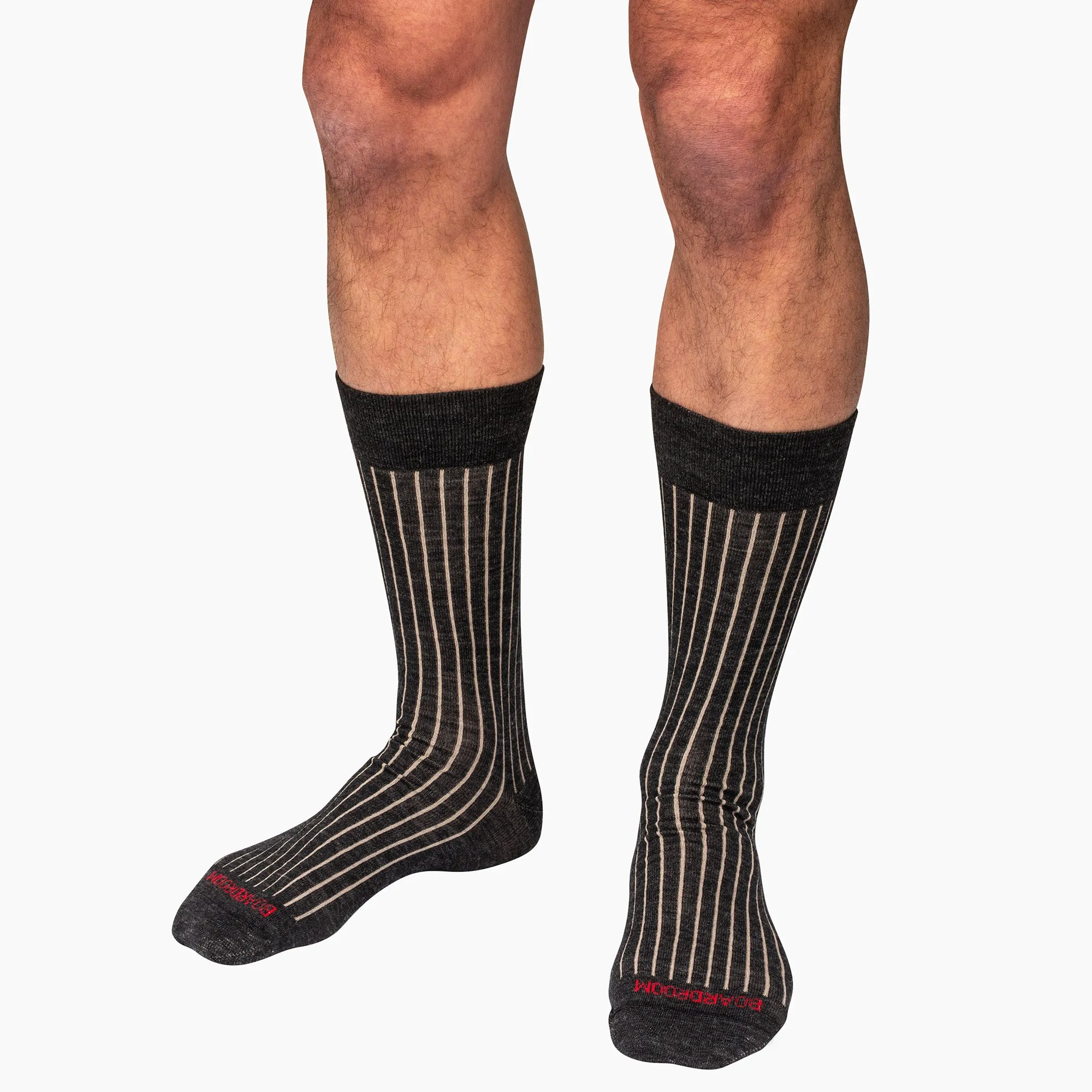 Charcoal and Tan Shadow Stripe Merino Wool Mid-Calf Dress Socks sold by Boardroom Socks