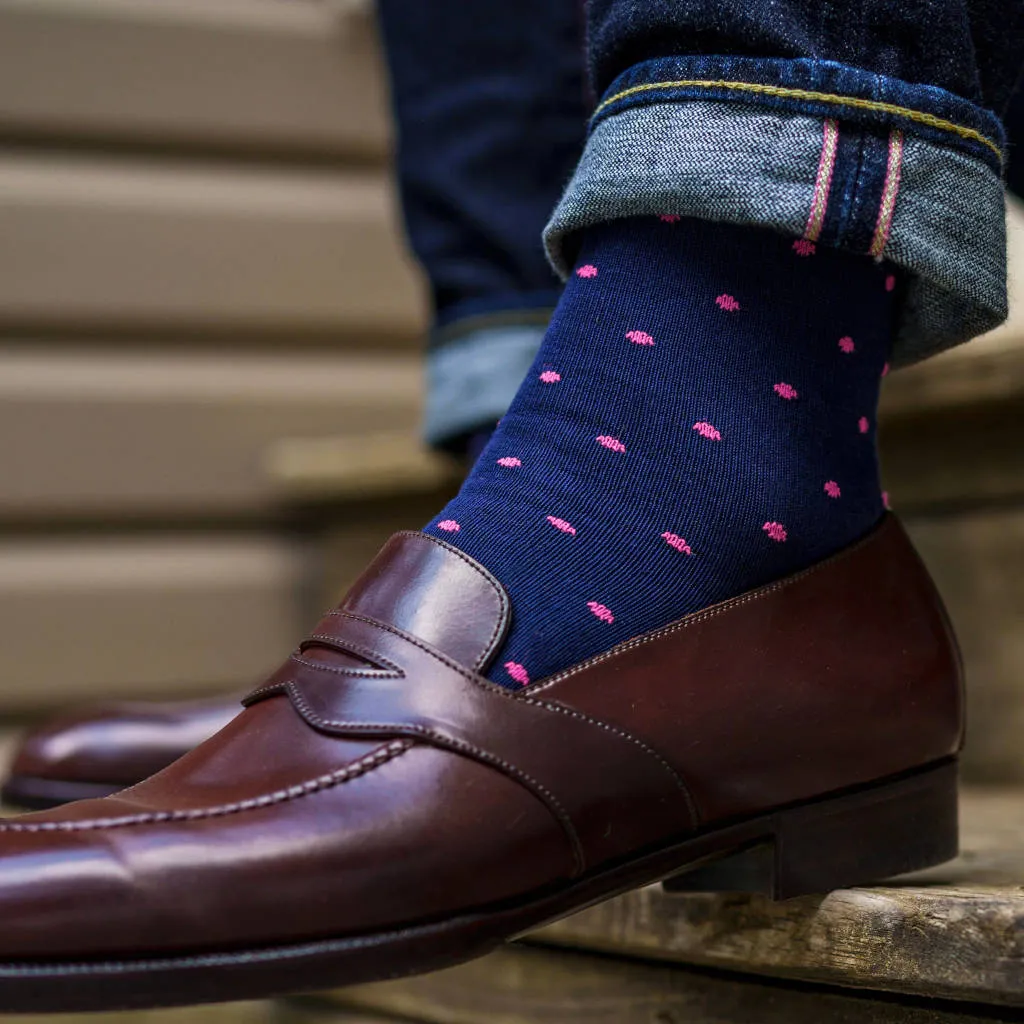 Pink Dots on Navy Cotton Over the Calf Dress Socks sold by Boardroom Socks product image thumbnail 5