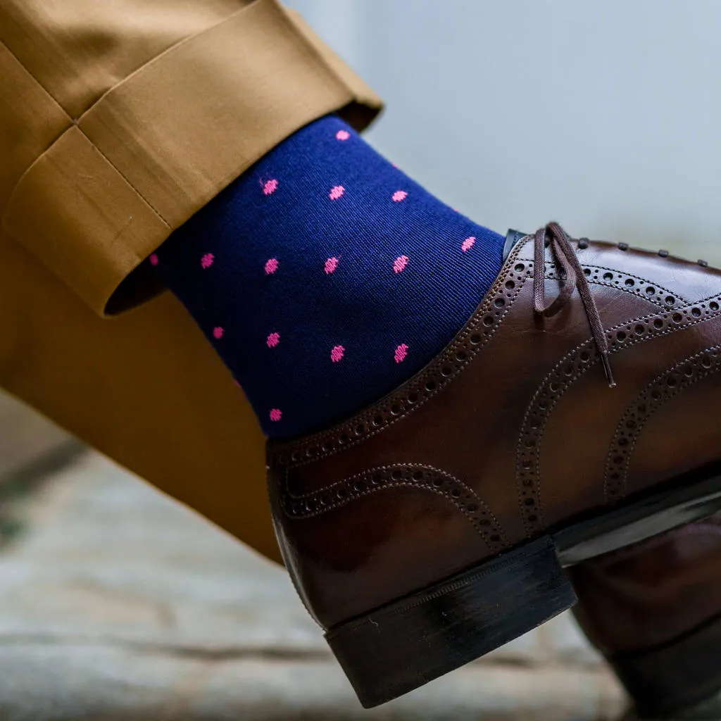 Pink Dots on Navy Cotton Over the Calf Dress Socks sold by Boardroom Socks product image thumbnail 2