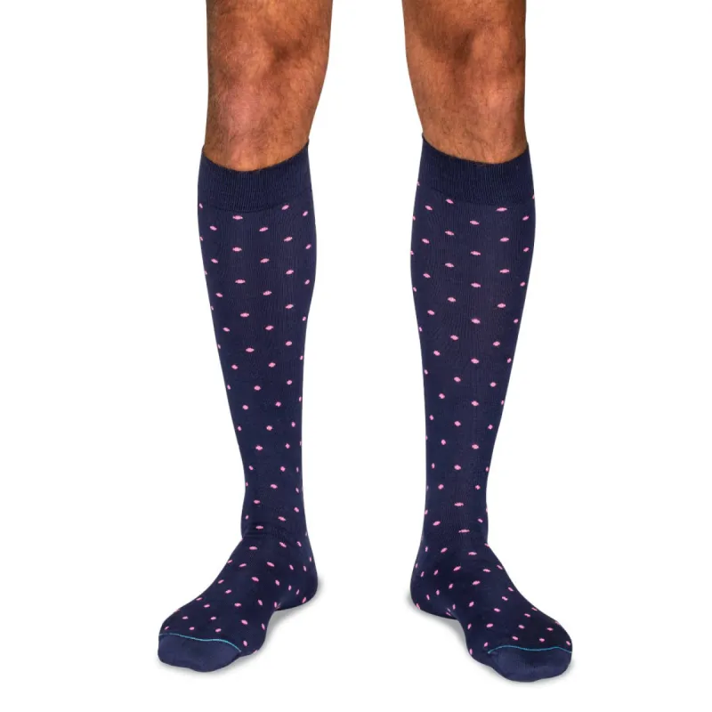 Pink Dots on Navy Cotton Over the Calf Dress Socks sold by Boardroom Socks