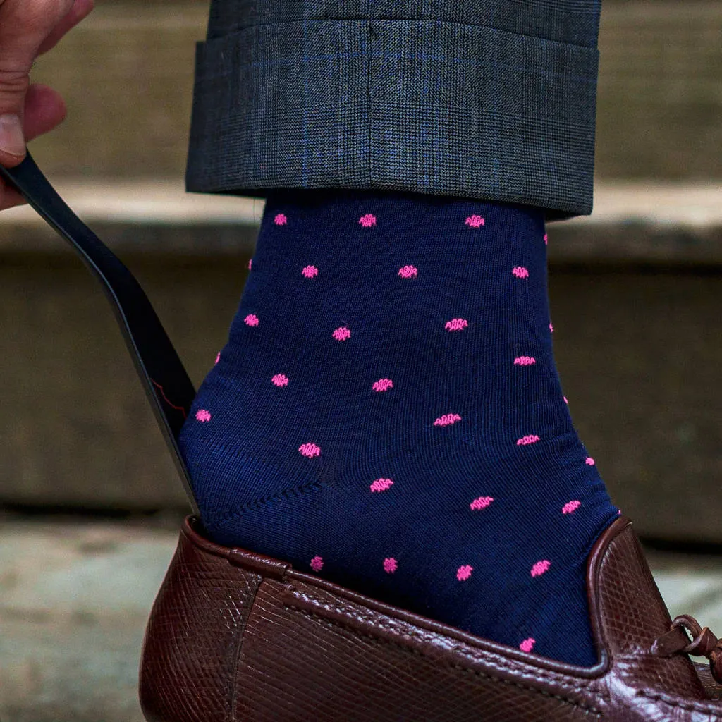 Pink Dots on Navy Cotton Over the Calf Dress Socks sold by Boardroom Socks product image thumbnail 4