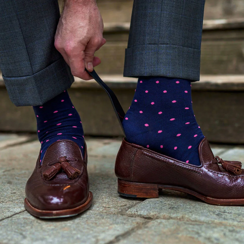 Pink Dots on Navy Cotton Over the Calf Dress Socks sold by Boardroom Socks product image thumbnail 3