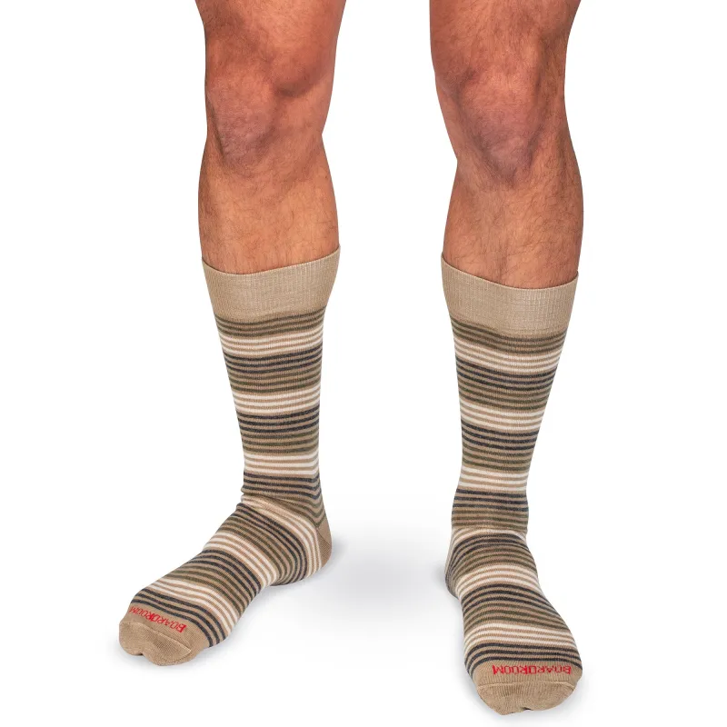 Khaki Multi-Stripe Merino Wool Mid Calf Dress Socks sold by Boardroom Socks