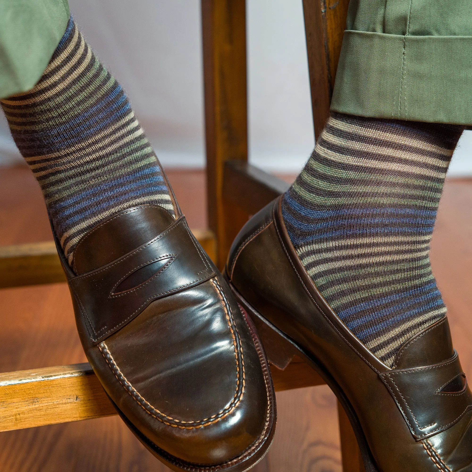 Brown Multi-Stripe Merino Wool Mid Calf Dress Socks sold by Boardroom Socks product image thumbnail 2