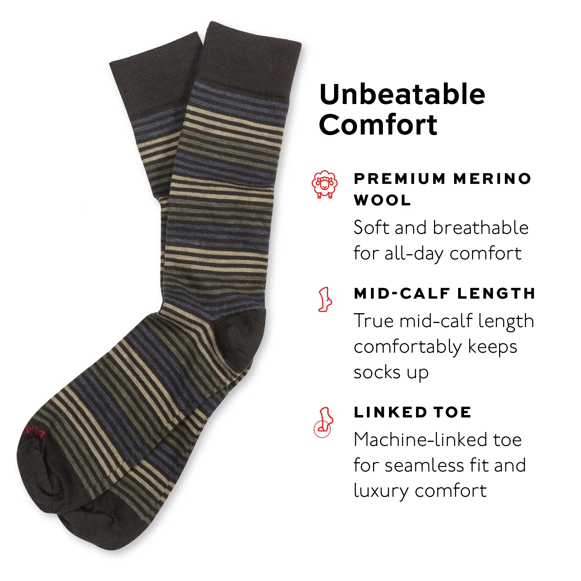Brown Multi-Stripe Merino Wool Mid Calf Dress Socks sold by Boardroom Socks product image thumbnail 3