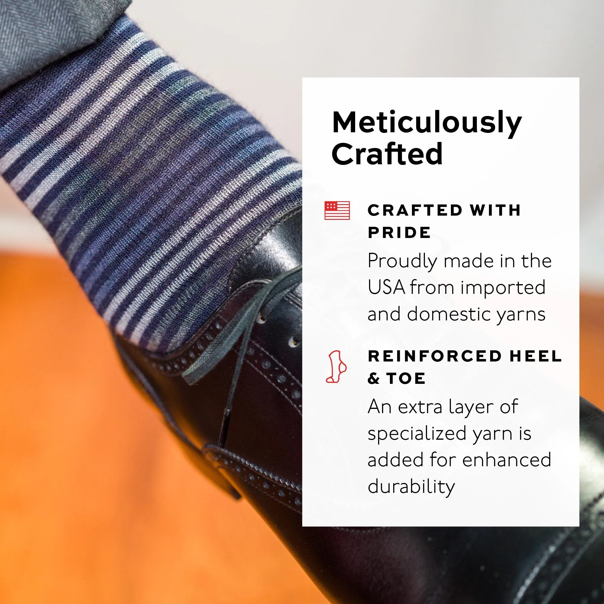 Grey Multi-Stripe on Navy Merino Wool Mid Calf Dress Socks sold by Boardroom Socks product image thumbnail 4