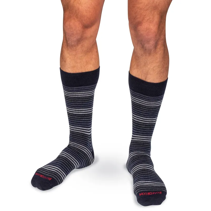 Grey Multi-Stripe on Navy Merino Wool Mid Calf Dress Socks sold by Boardroom Socks
