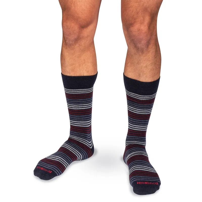 Navy Multi-Stripe Merino Wool Mid Calf Dress Socks sold by Boardroom Socks