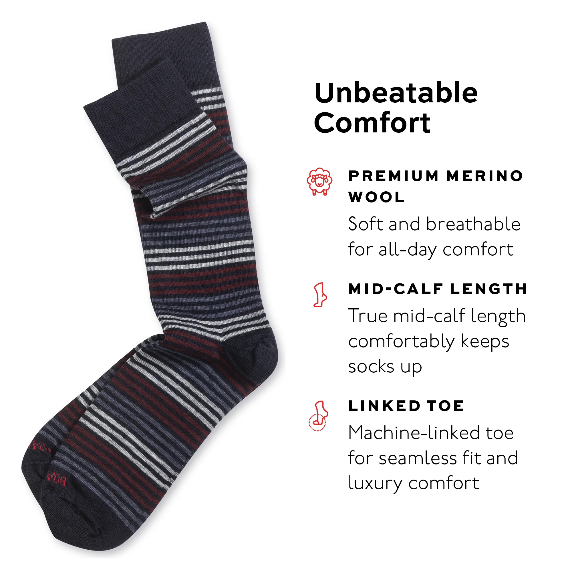 Navy Multi-Stripe Merino Wool Mid Calf Dress Socks sold by Boardroom Socks product image thumbnail 3