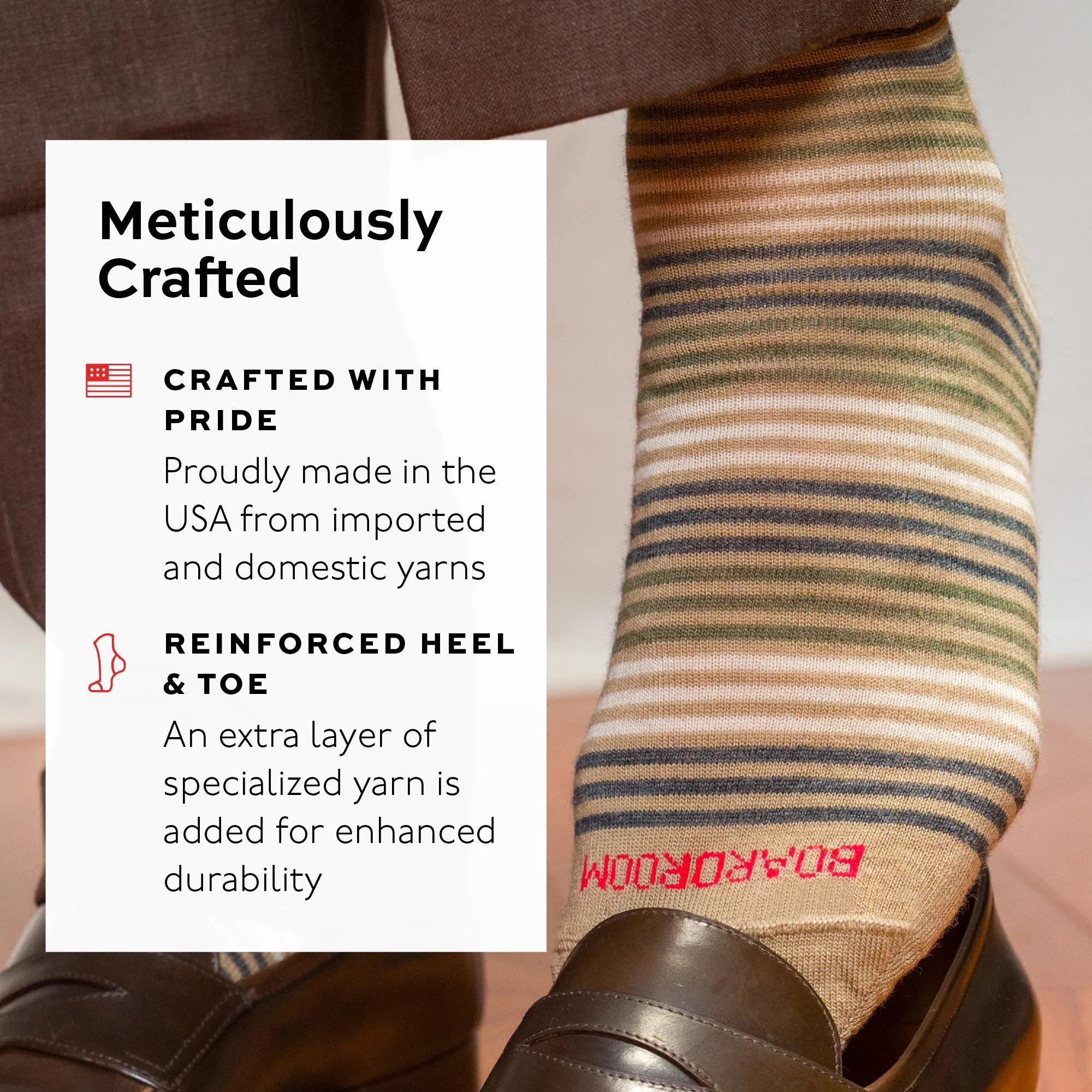 Khaki Multi-Stripe Merino Wool Over the Calf Dress Socks sold by Boardroom Socks product image thumbnail 4