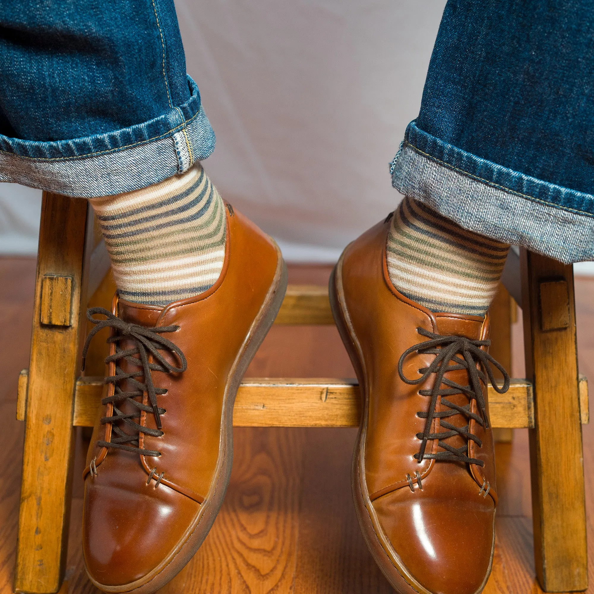 Khaki Multi-Stripe Merino Wool Over the Calf Dress Socks sold by Boardroom Socks product image thumbnail 5