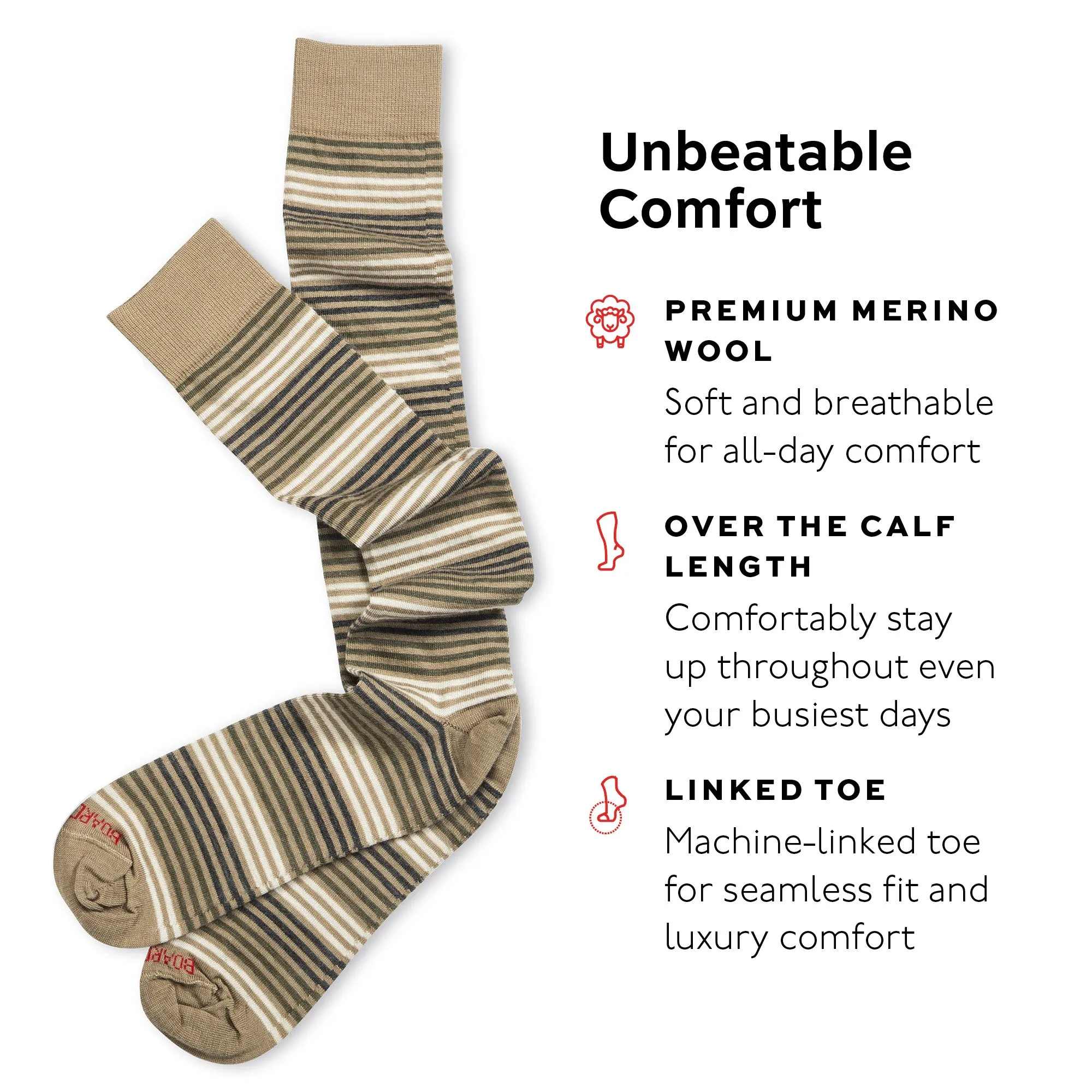Khaki Multi-Stripe Merino Wool Over the Calf Dress Socks sold by Boardroom Socks product image thumbnail 3