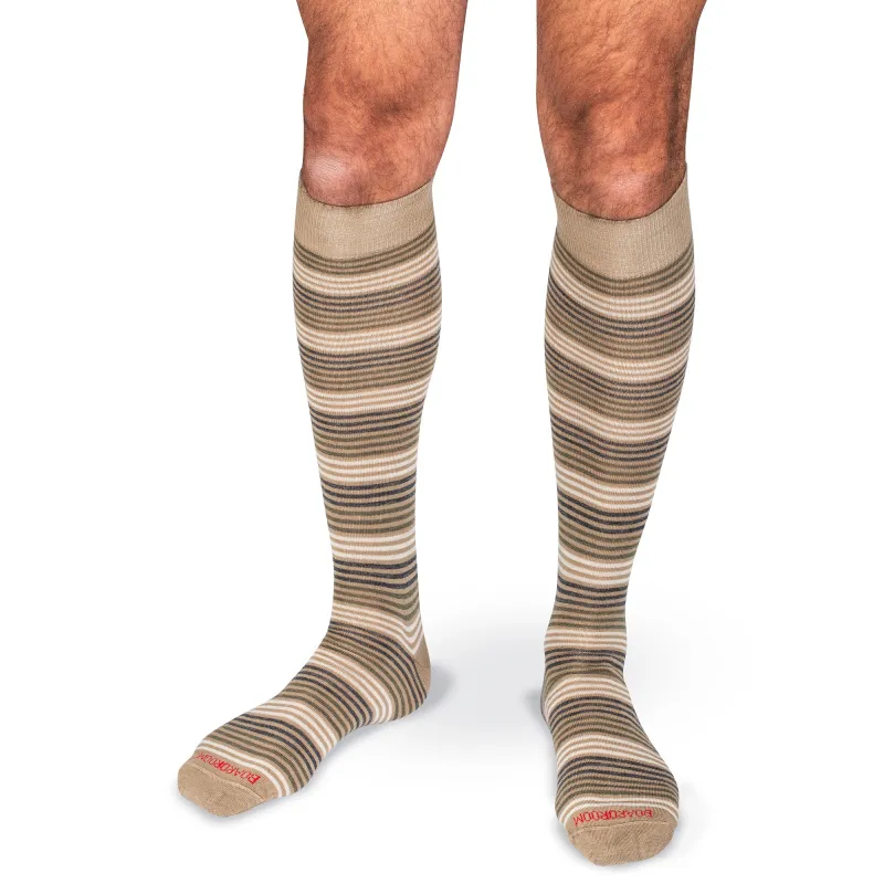 Khaki Multi-Stripe Merino Wool Over the Calf Dress Socks sold by Boardroom Socks