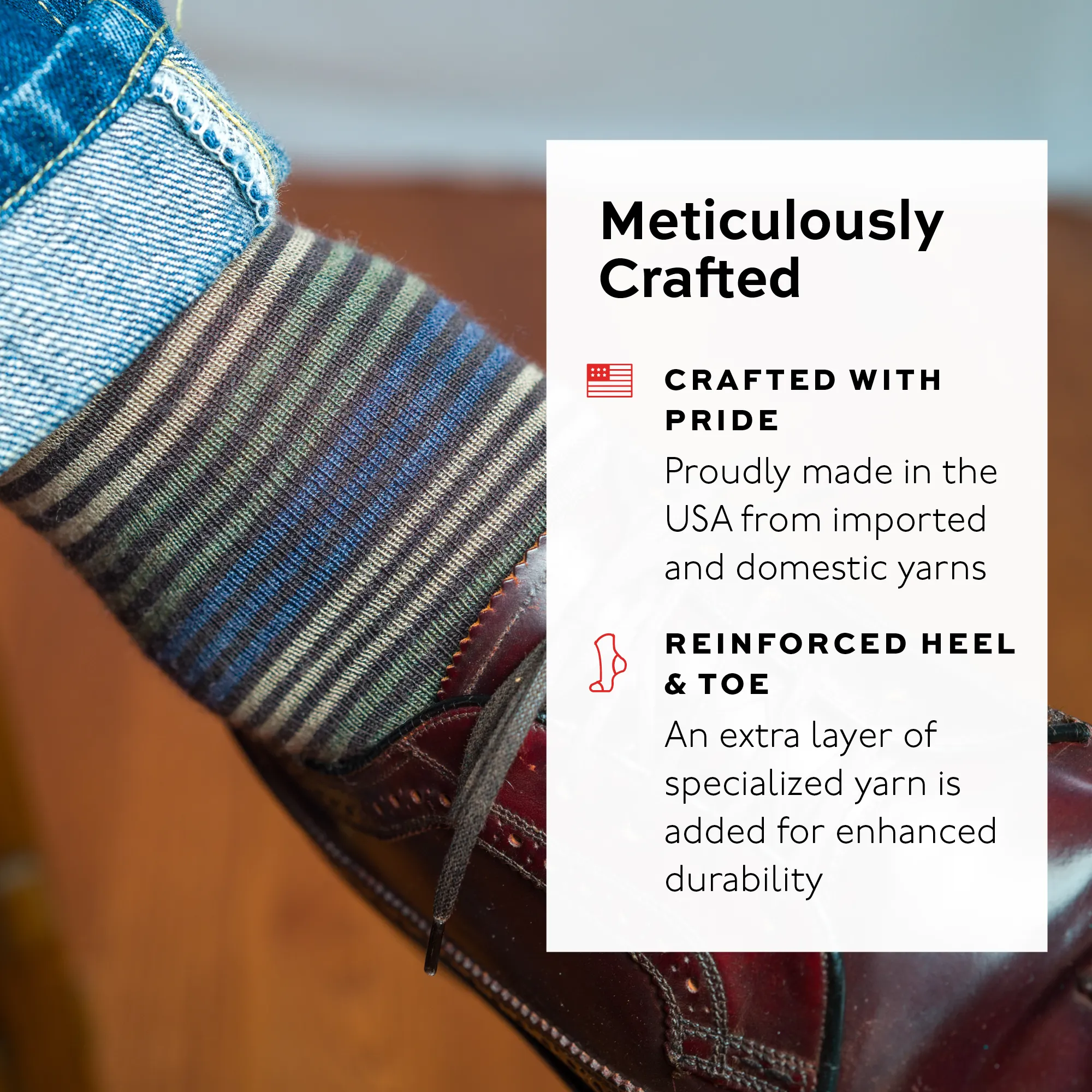 Brown Multi-Stripe Merino Wool Over the Calf Dress Socks sold by Boardroom Socks product image thumbnail 4