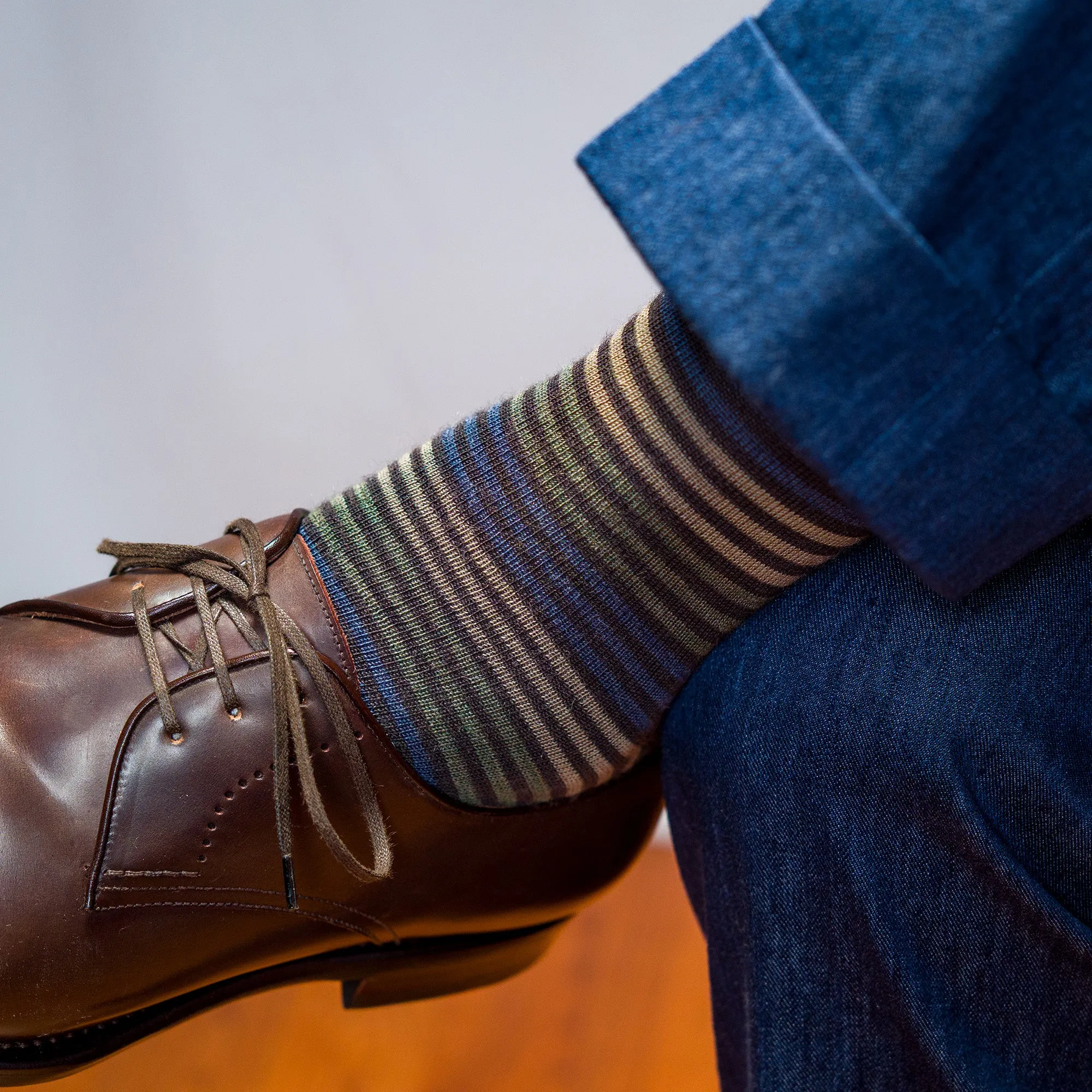 Brown Multi-Stripe Merino Wool Over the Calf Dress Socks sold by Boardroom Socks product image thumbnail 2
