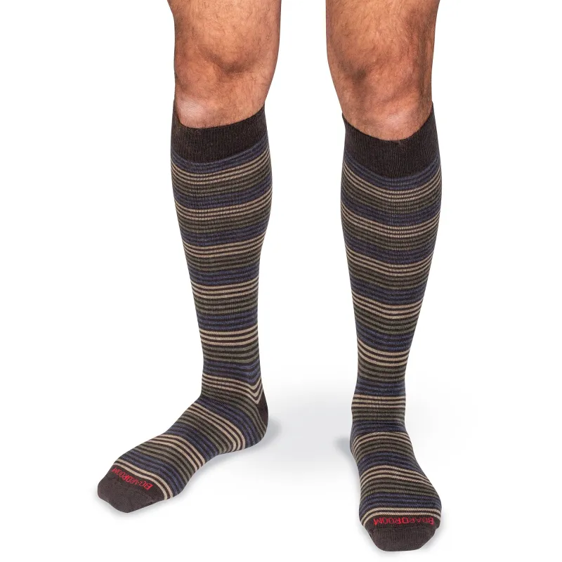 Brown Multi-Stripe Merino Wool Over the Calf Dress Socks sold by Boardroom Socks