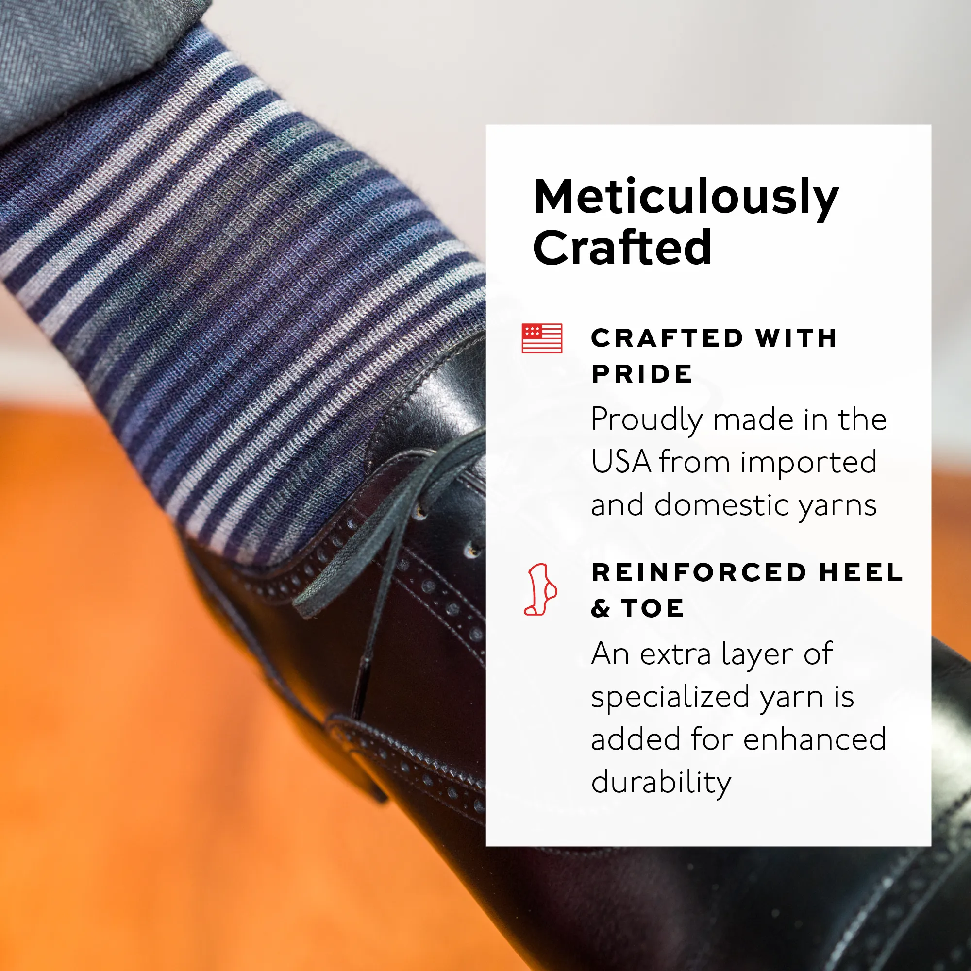 Grey Multi-Stripe on Navy Merino Wool Over the Calf Dress Socks sold by Boardroom Socks product image thumbnail 4