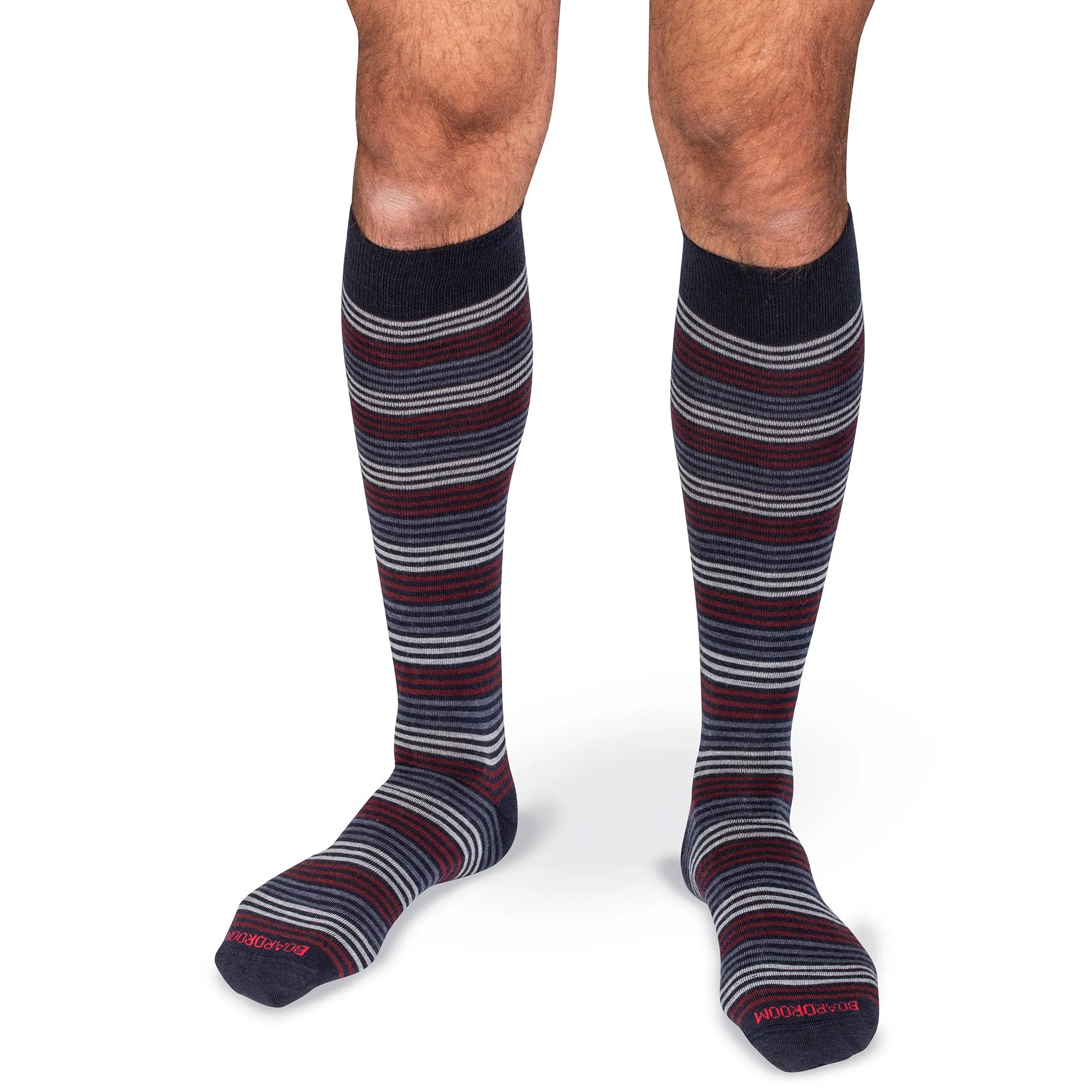 Navy Multi-Stripe Merino Wool Over the Calf Dress Socks sold by Boardroom Socks