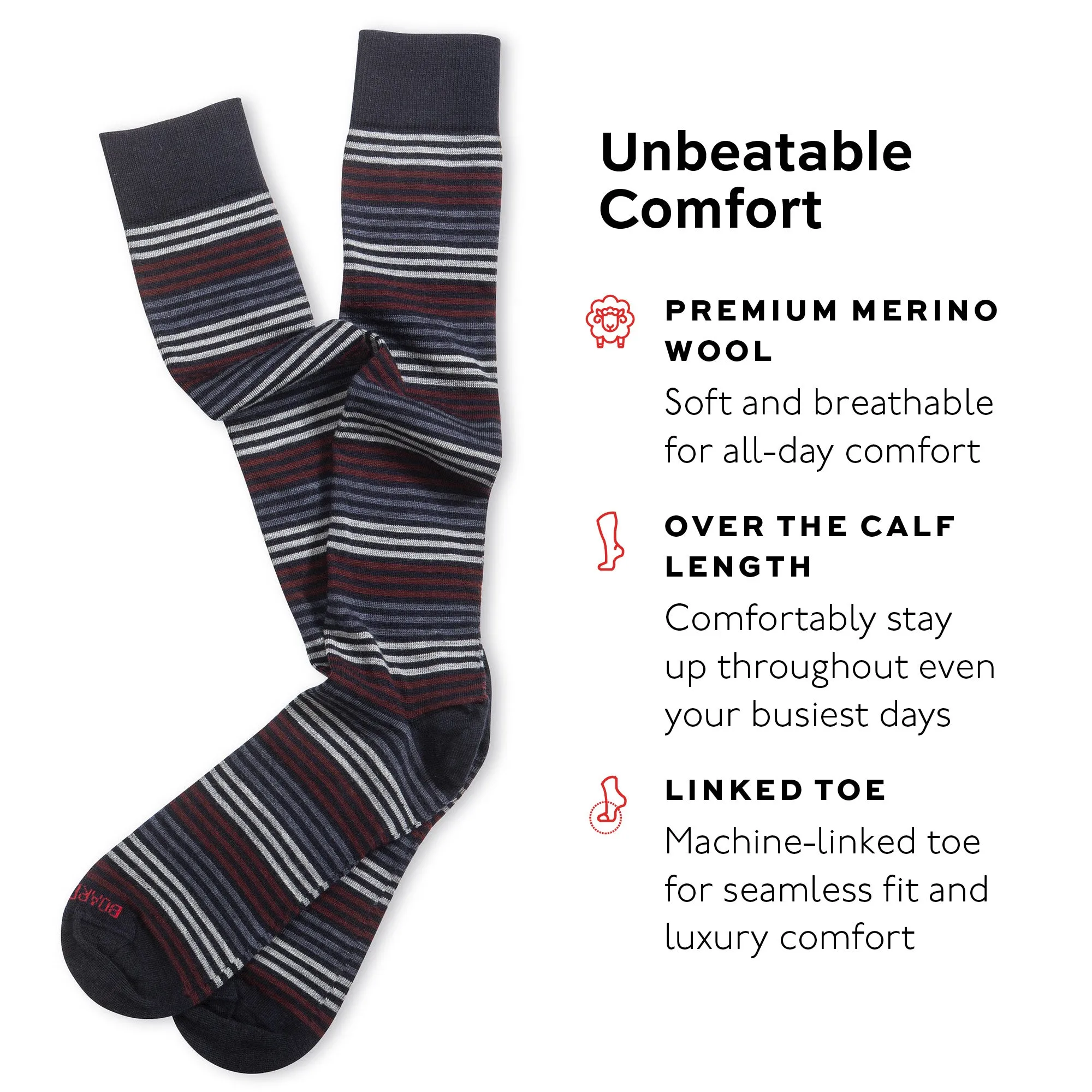 Navy Multi-Stripe Merino Wool Over the Calf Dress Socks sold by Boardroom Socks product image thumbnail 3