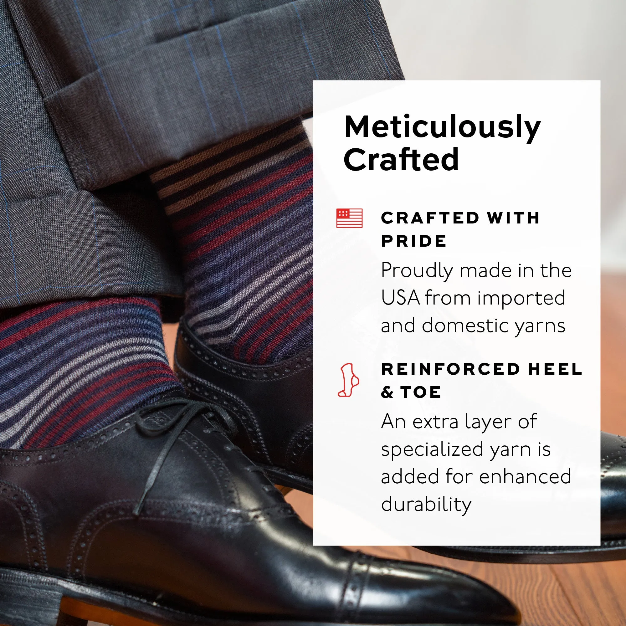 Navy Multi-Stripe Merino Wool Over the Calf Dress Socks sold by Boardroom Socks product image thumbnail 4