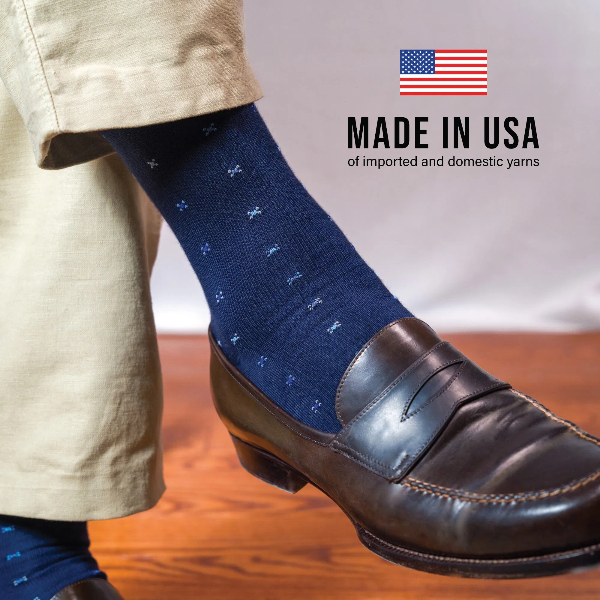 Navy Geometric Cotton Mid-Calf Dress Socks sold by Boardroom Socks product image thumbnail 5