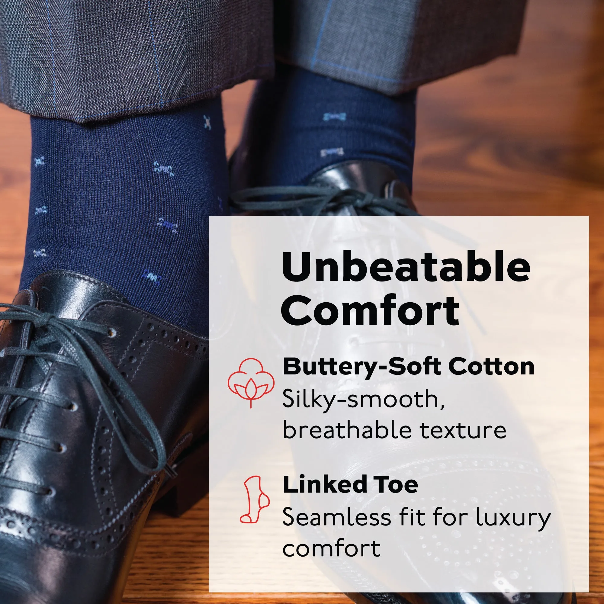 Navy Geometric Cotton Mid-Calf Dress Socks sold by Boardroom Socks product image thumbnail 3