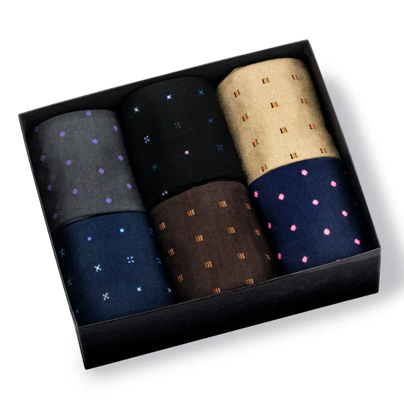 Cotton Over the Calf Patterned Dress Socks - 6 Pair Gift Box made by Boardroom Socks