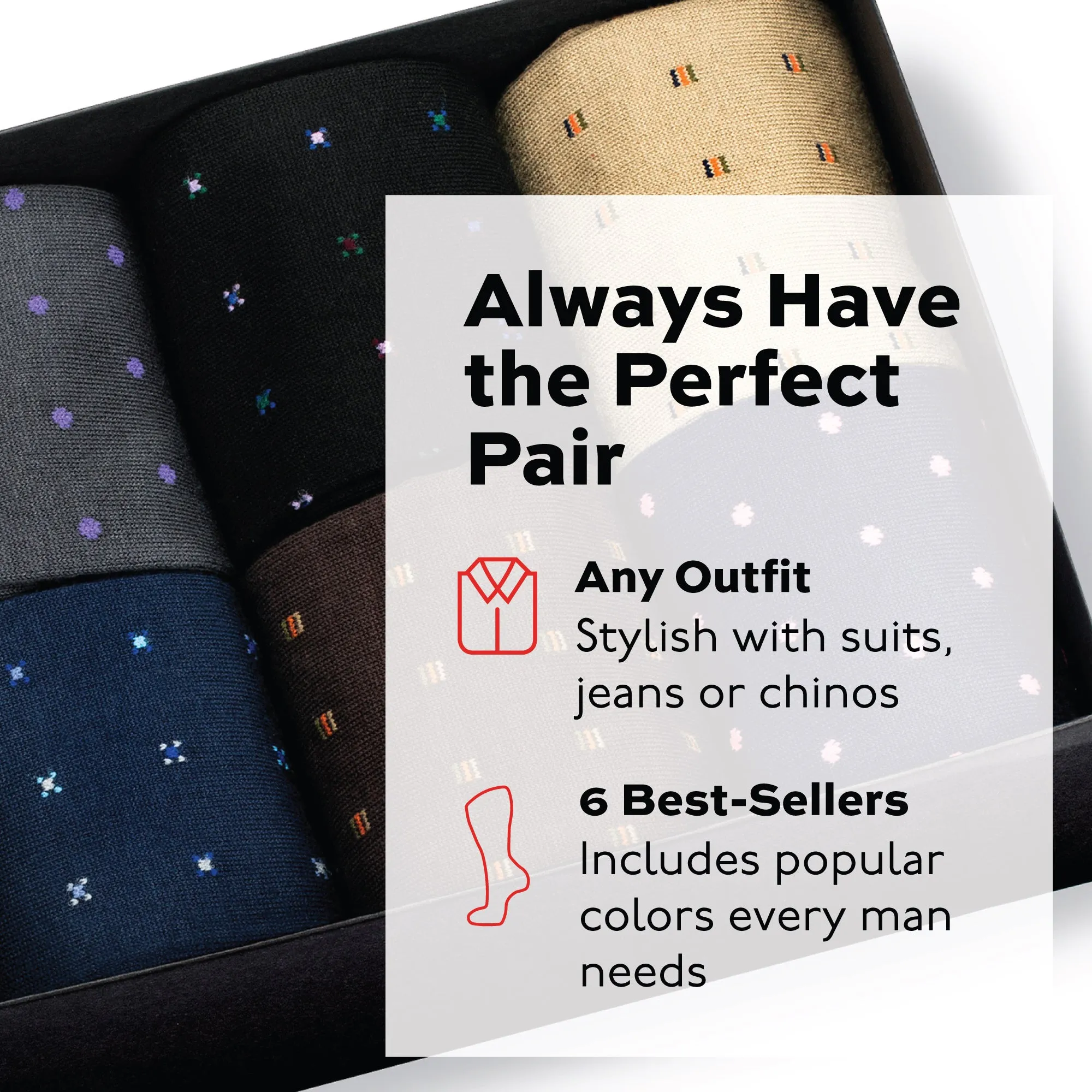 Cotton Over the Calf Patterned Dress Socks - 6 Pair Gift Box sold by Boardroom Socks product image thumbnail 5