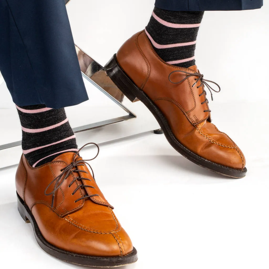 Pink Stripes on Charcoal Merino Wool Mid-Calf Dress Socks sold by Boardroom Socks product image thumbnail 5