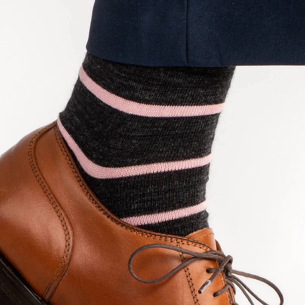 Pink Stripes on Charcoal Merino Wool Mid-Calf Dress Socks sold by Boardroom Socks product image thumbnail 4