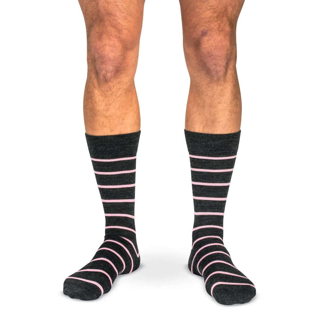 Pink Stripes on Charcoal Merino Wool Mid-Calf Dress Socks sold by Boardroom Socks