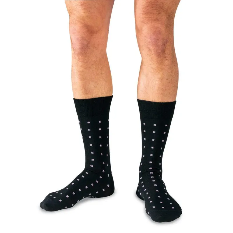 Purple Square Knots on Black Merino Wool Mid-Calf Dress Socks sold by Boardroom Socks