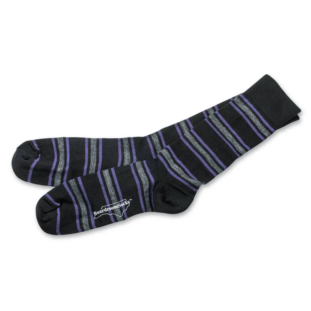 Purple and Grey Stripes on Black Merino Wool Mid Calf Dress Socks sold by Boardroom Socks product image thumbnail 5