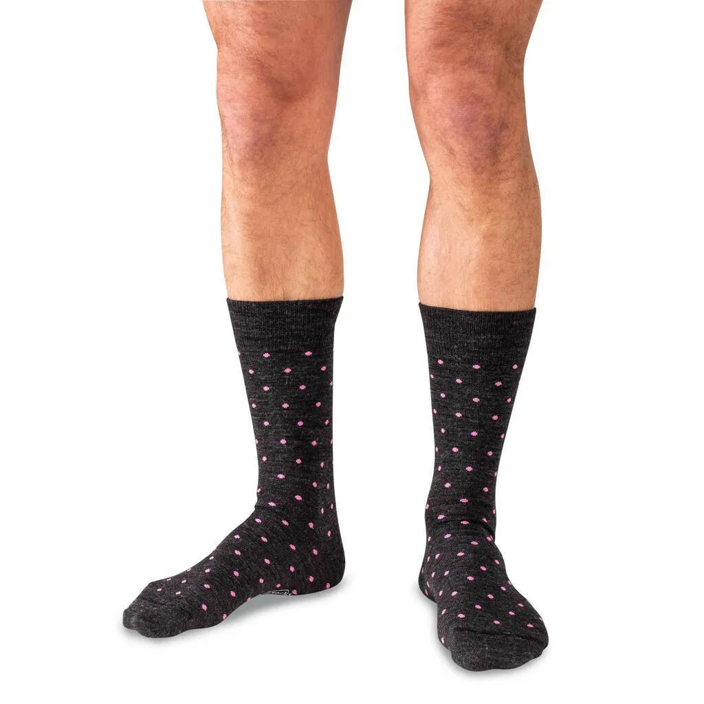 Pink Dots on Charcoal Merino Wool Mid-Calf Dress Socks sold by Boardroom Socks
