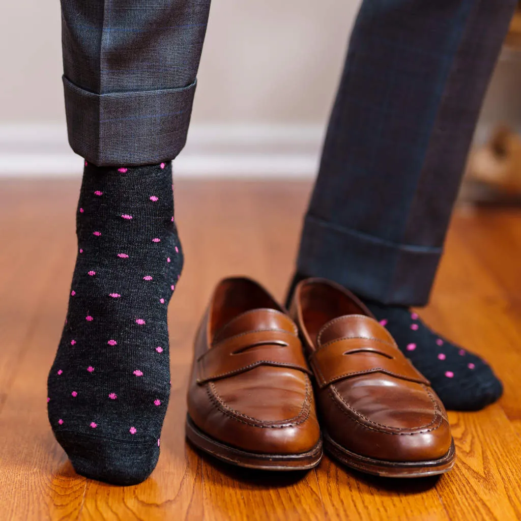 Pink Dots on Charcoal Merino Wool Mid-Calf Dress Socks sold by Boardroom Socks product image thumbnail 5