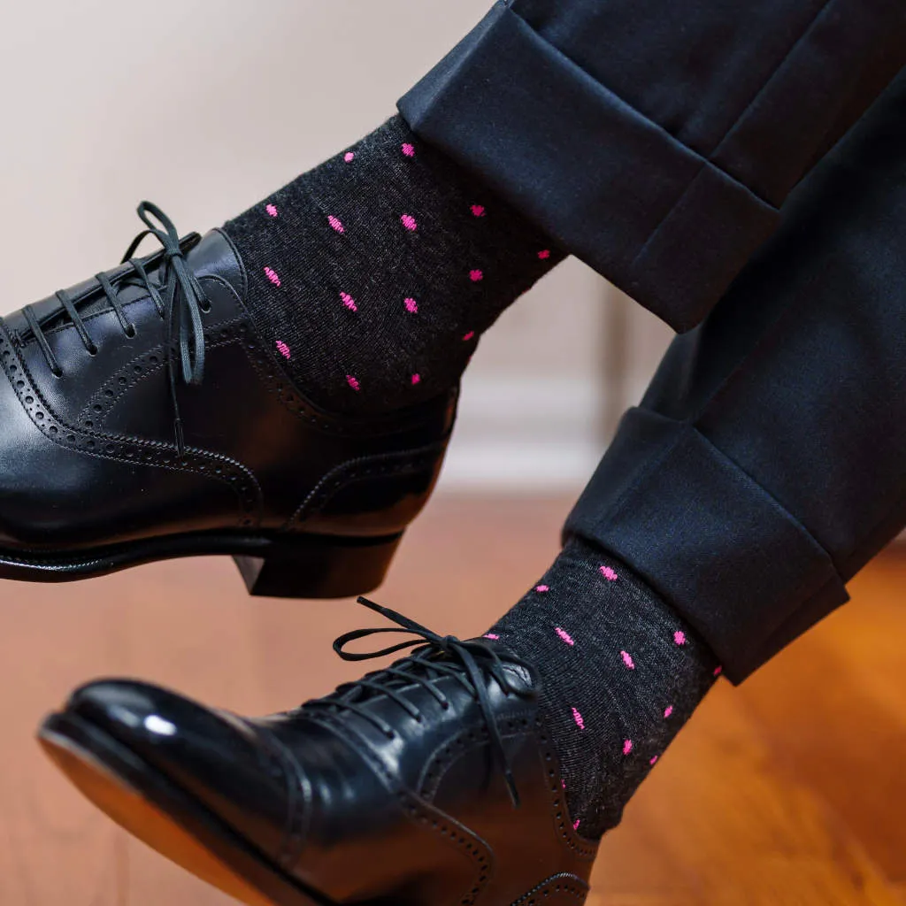 Pink Dots on Charcoal Merino Wool Mid-Calf Dress Socks sold by Boardroom Socks product image thumbnail 3