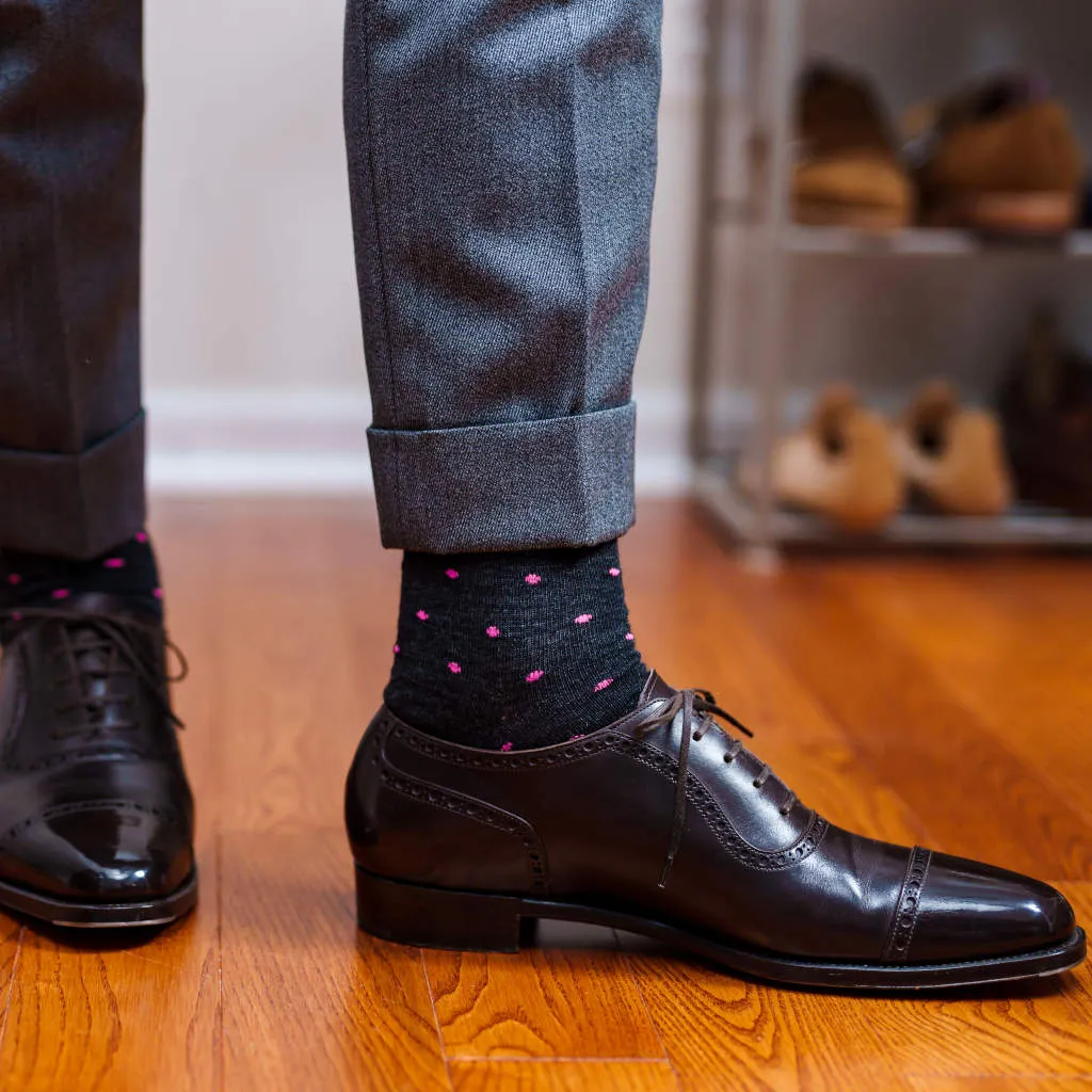 Pink Dots on Charcoal Merino Wool Mid-Calf Dress Socks sold by Boardroom Socks product image thumbnail 4