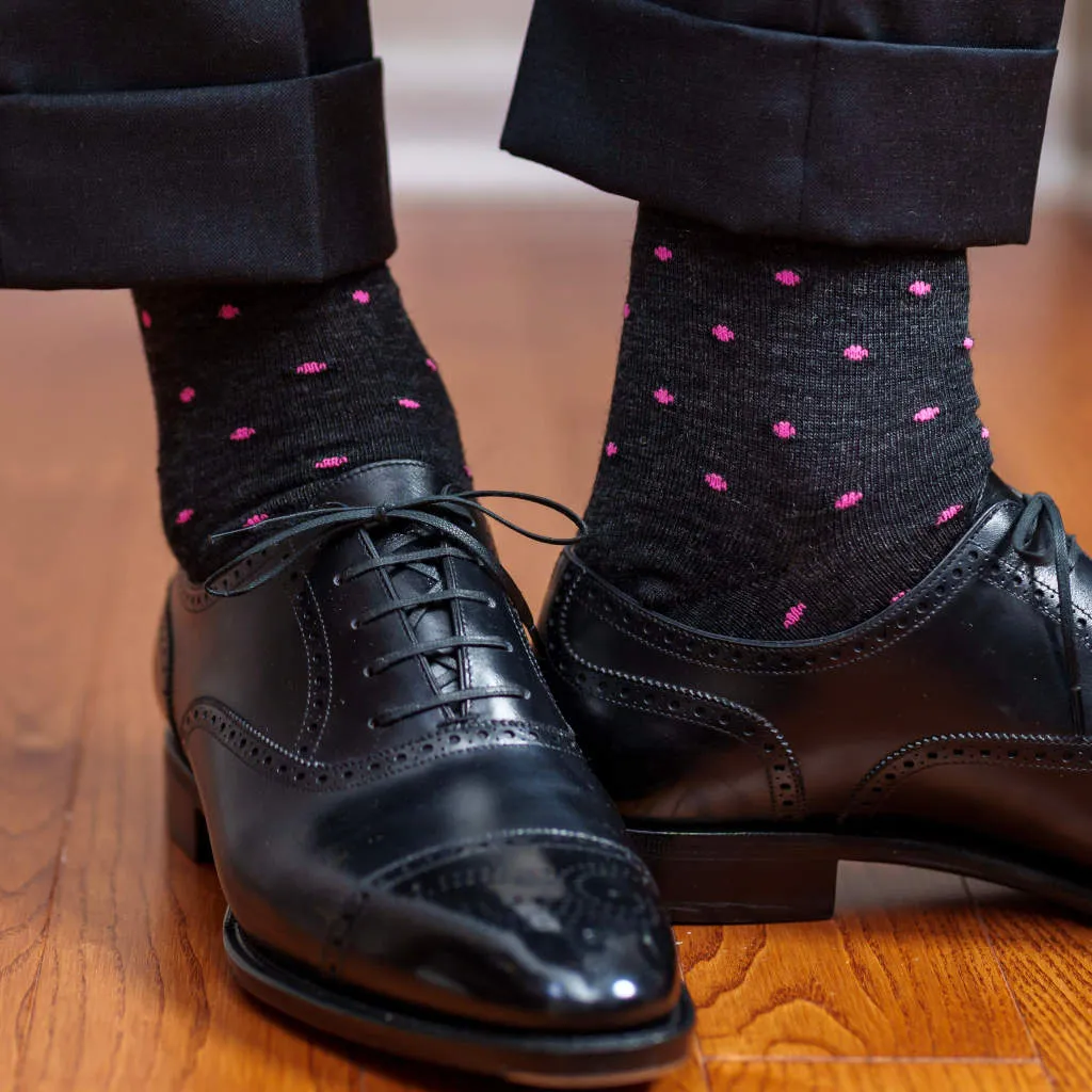Pink Dots on Charcoal Merino Wool Mid-Calf Dress Socks sold by Boardroom Socks product image thumbnail 2
