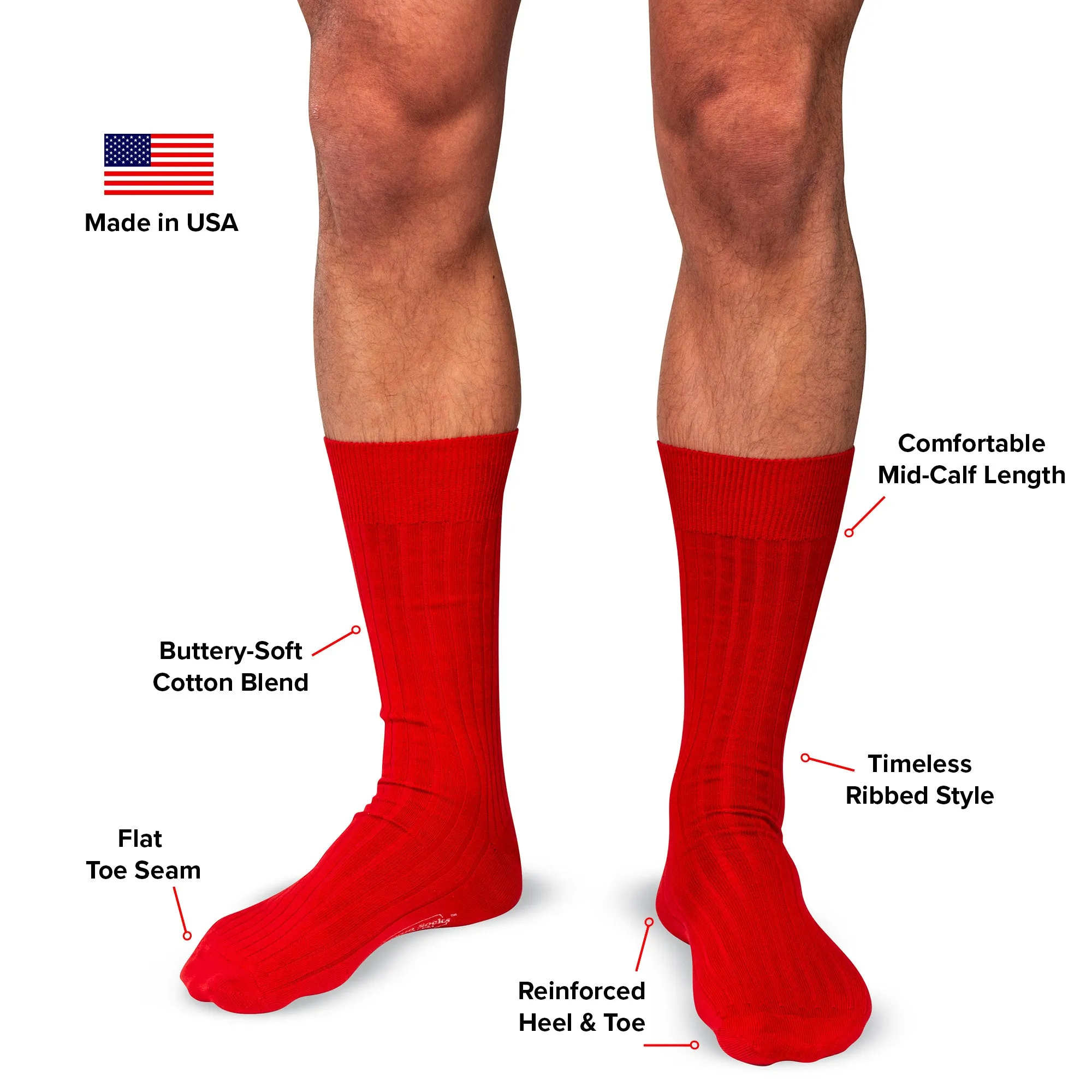 Red Cotton Mid Calf Dress Socks sold by Boardroom Socks product image thumbnail 3