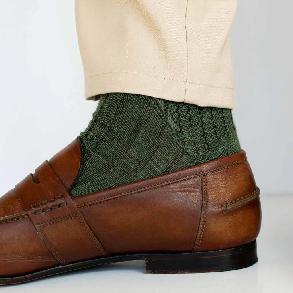 Olive Merino Wool Mid Calf Dress Socks sold by Boardroom Socks product image thumbnail 2