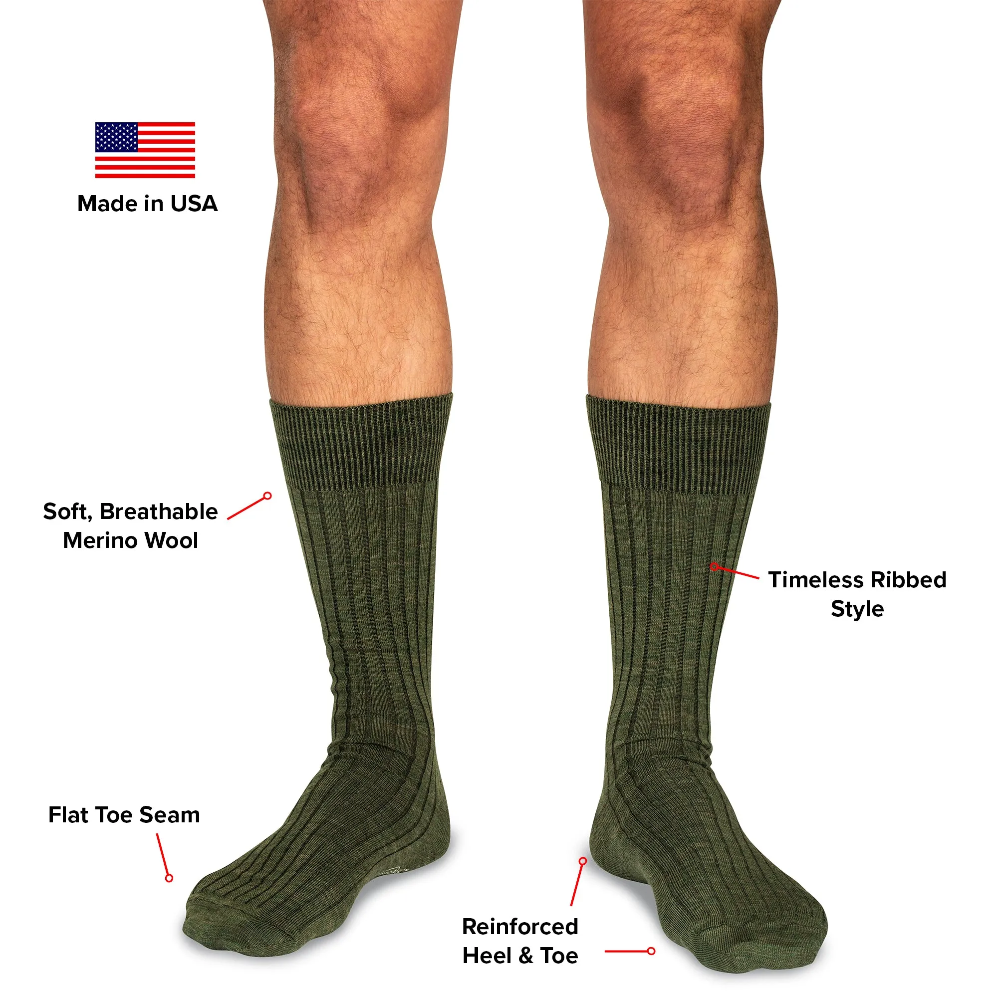 Olive Merino Wool Mid Calf Dress Socks sold by Boardroom Socks product image thumbnail 3