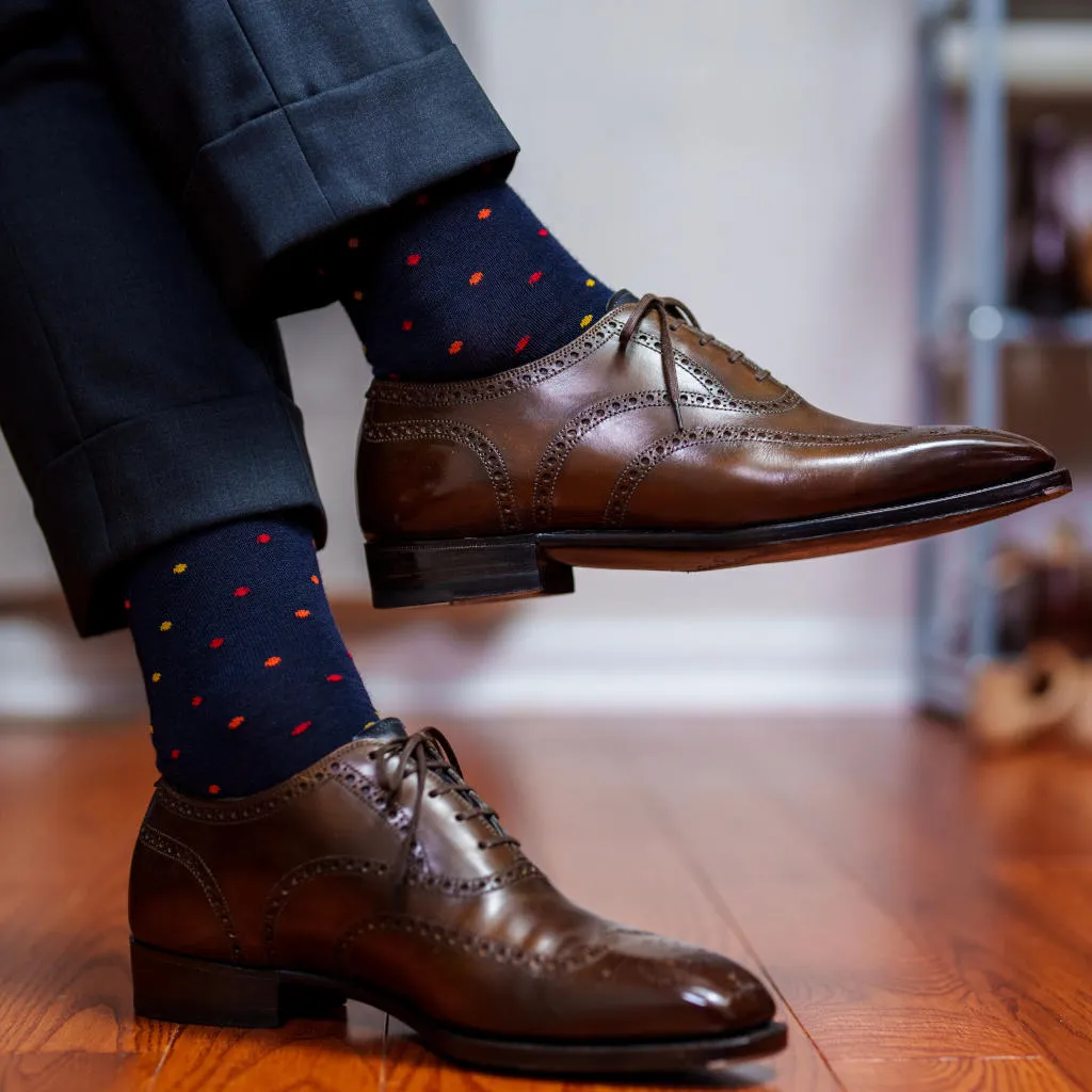 Tri-Color Dots on Navy Merino Wool Mid-Calf Dress Socks sold by Boardroom Socks product image thumbnail 4