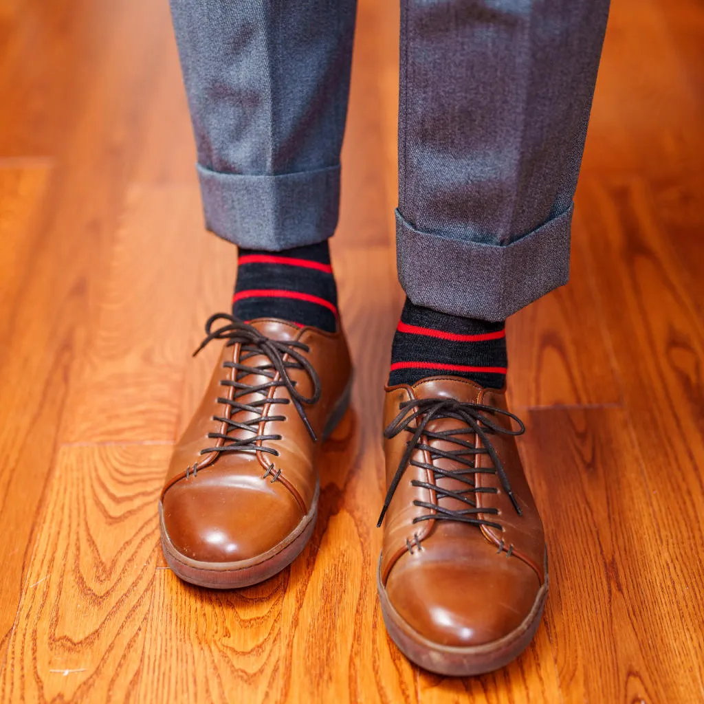 Red and Charcoal Striped Merino Wool Mid Calf Dress Socks sold by Boardroom Socks product image thumbnail 4
