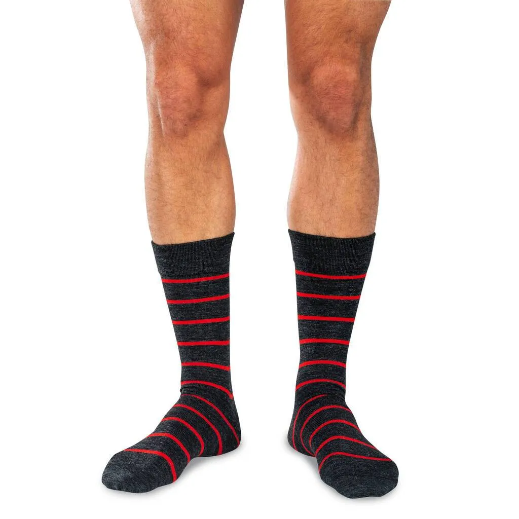 Red and Charcoal Striped Merino Wool Mid Calf Dress Socks sold by Boardroom Socks