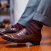 Red and Charcoal Striped Merino Wool Mid Calf Dress Socks sold by Boardroom Socks