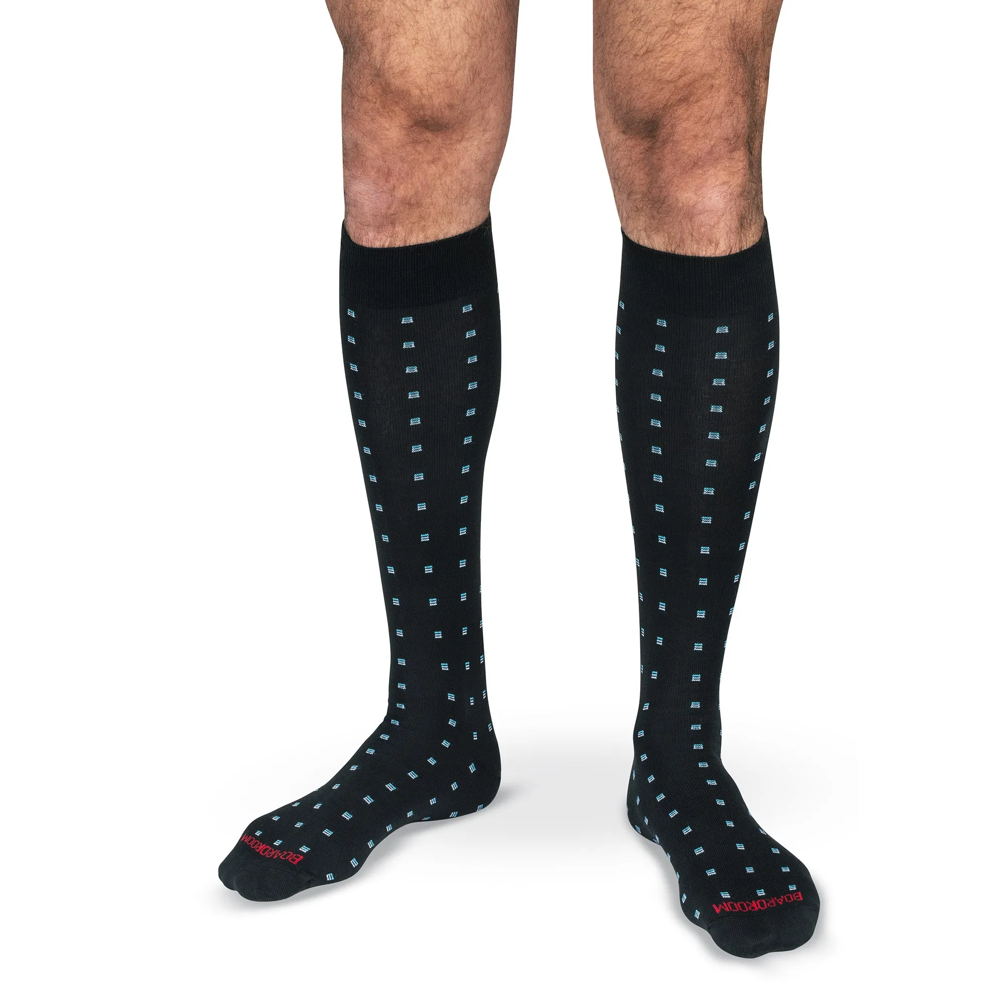 Blue Square Knots on Black Cotton Over the Calf Dress Socks sold by Boardroom Socks